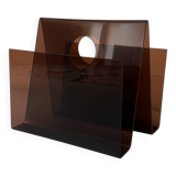 Vintage magazine rack in smoked plexiglass, Italian design from the 70s