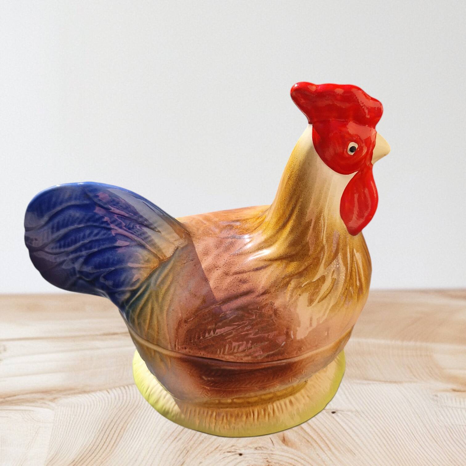 Caugant zoomorphic ceramic terrine with rooster