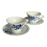 Vintage Saint-Amand earthenware cup with saucer | Blue floral earthenware