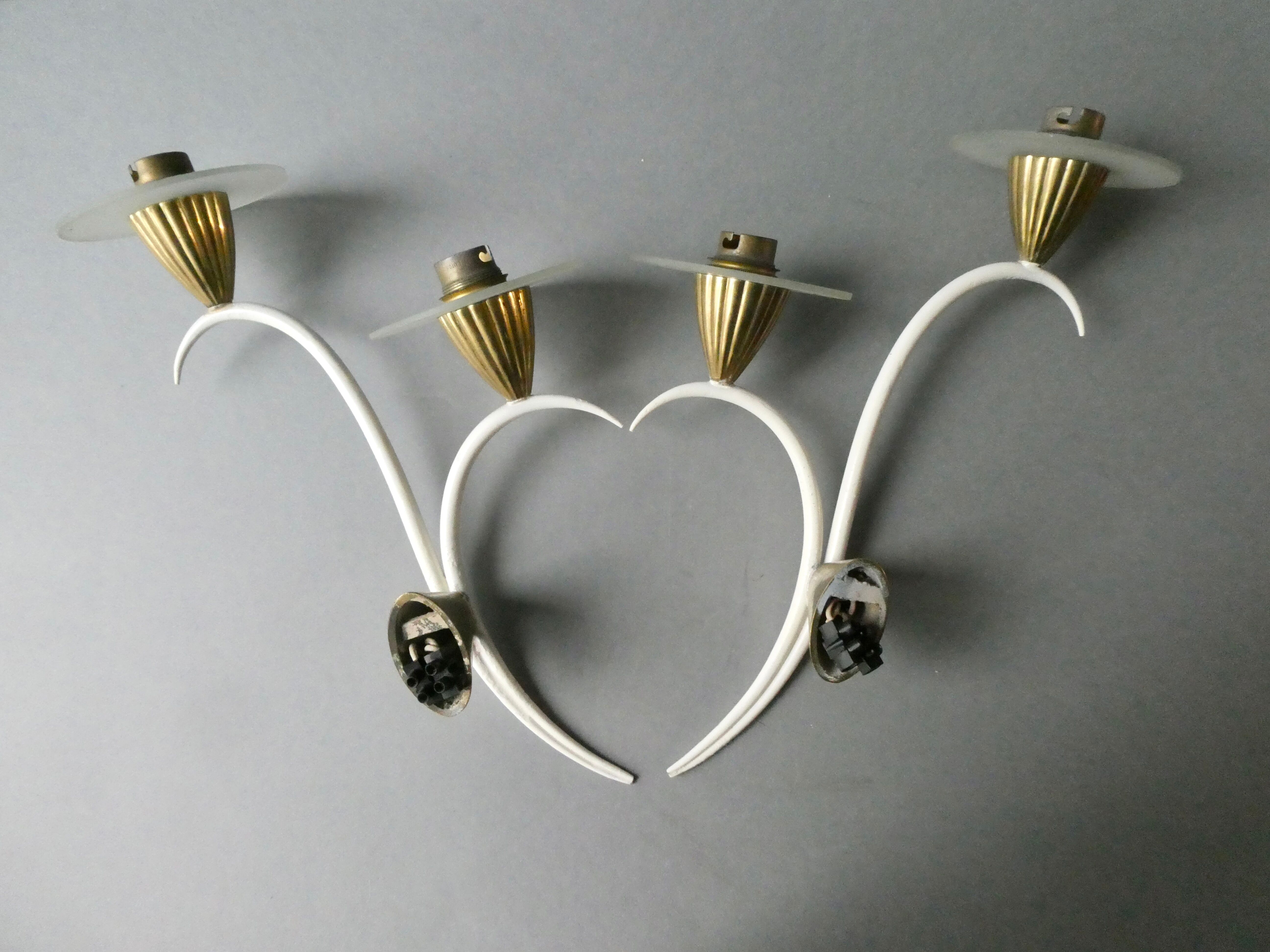 Pair of metal and glass sconces, 50s