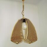 French ceiling light in gold metal with 4 decorative glass panels.