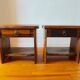 Pair of solid elm bedside tables, France 1970.
