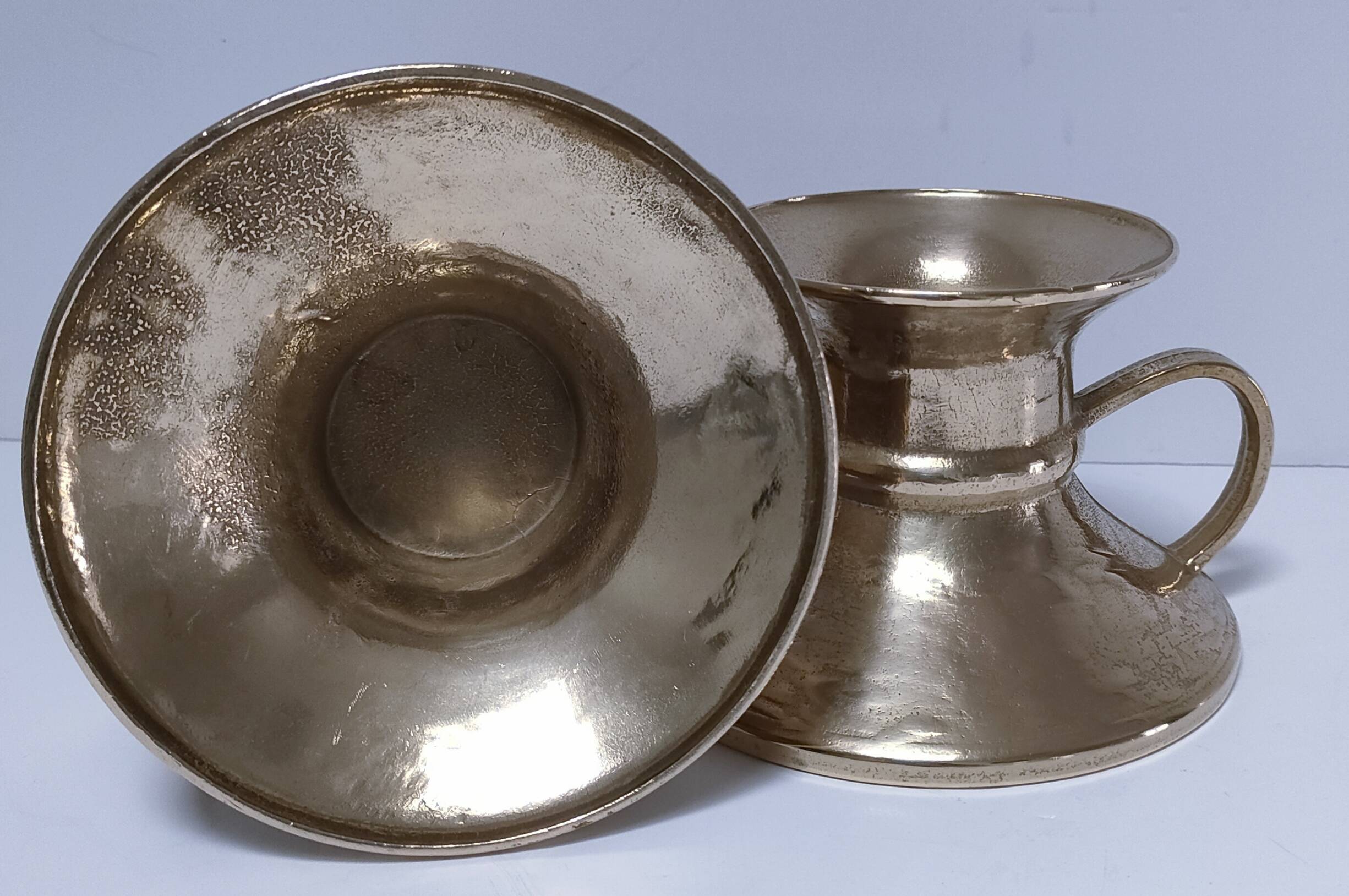 Pair of vintage solid brass hand candlesticks