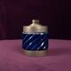 Tommaso Barbi Blue Glazed Ceramic and Brass-Toned Metal Table Lighter, 1970