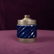 Tommaso Barbi Blue Glazed Ceramic and Brass-Toned Metal Table Lighter, 1970