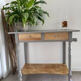 Coiffeuse bois, 2 tiroirs, gris taupe