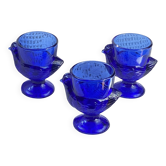 Coquetiers poussin en verre bleu cobalt 