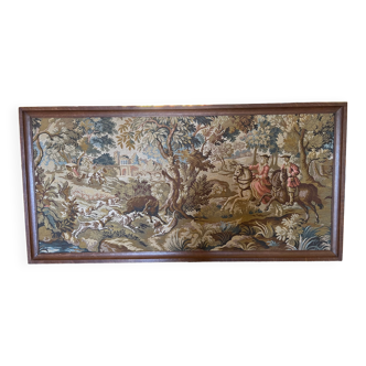 Tapisserie murale scène de chasse avec joli cadre en bois