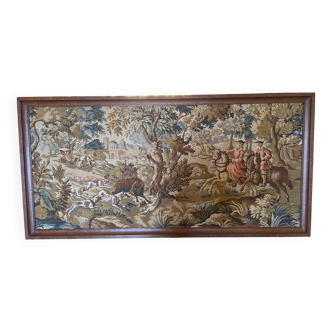 Wall tapestry hunting scene with nice wooden frame