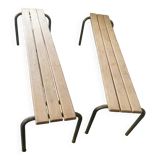 Pair of vintage metal and wood school benches