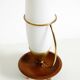 Large 1950s table lamp made of brass and teak, with a frosted glass shade
