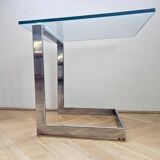 Midcentury Design Cantilevered Glass & Chrome Side Coffee Table, 1980s