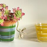 Pair of VINTAGE Silkscreened Glass Plant Pots
