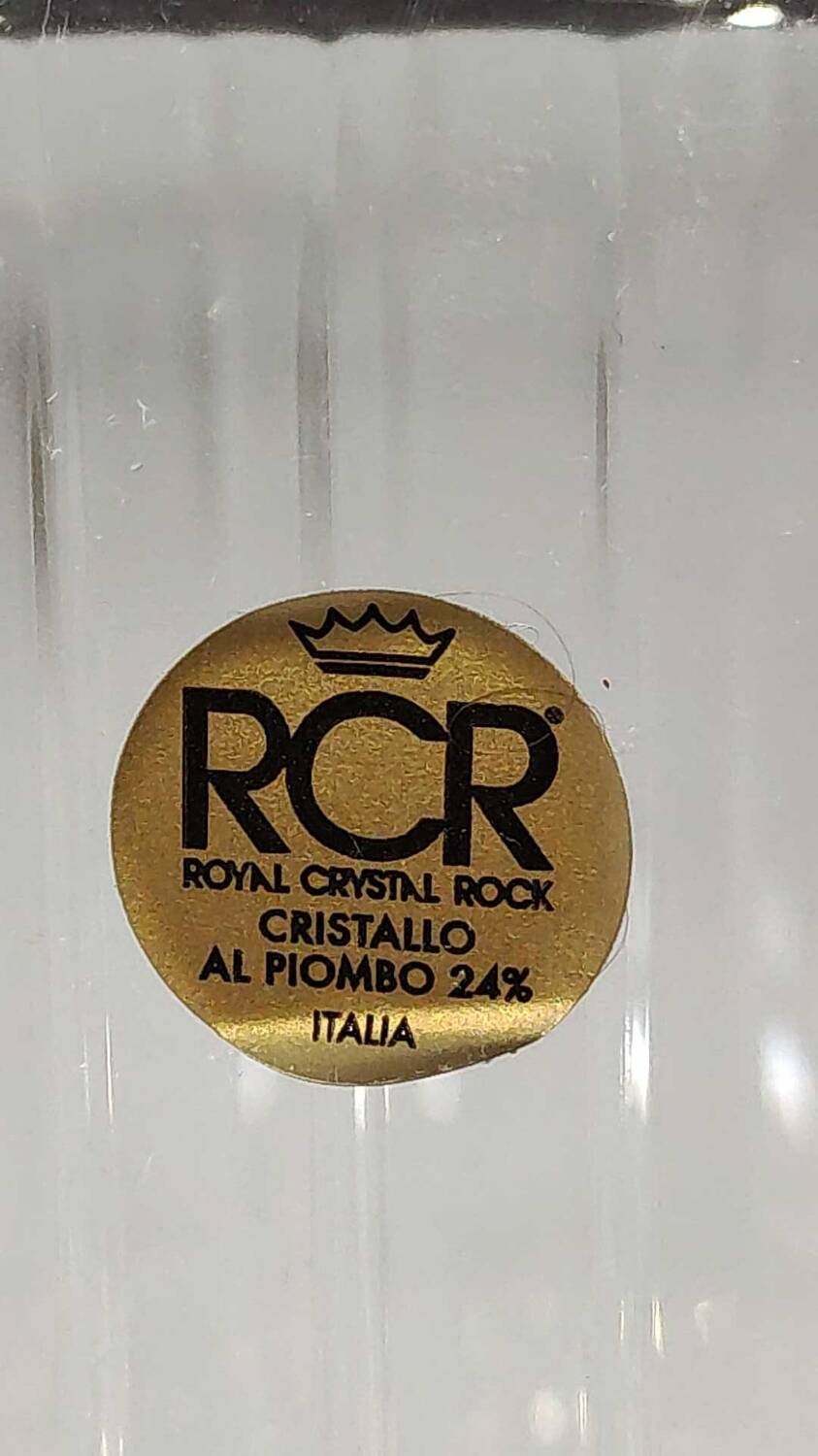 RCR/Royal Crystal Rock Square Whisky/Liqueur Decanter, Italy. Crystal. Diamond-striped/pointed patterns. Capacity 75 cl