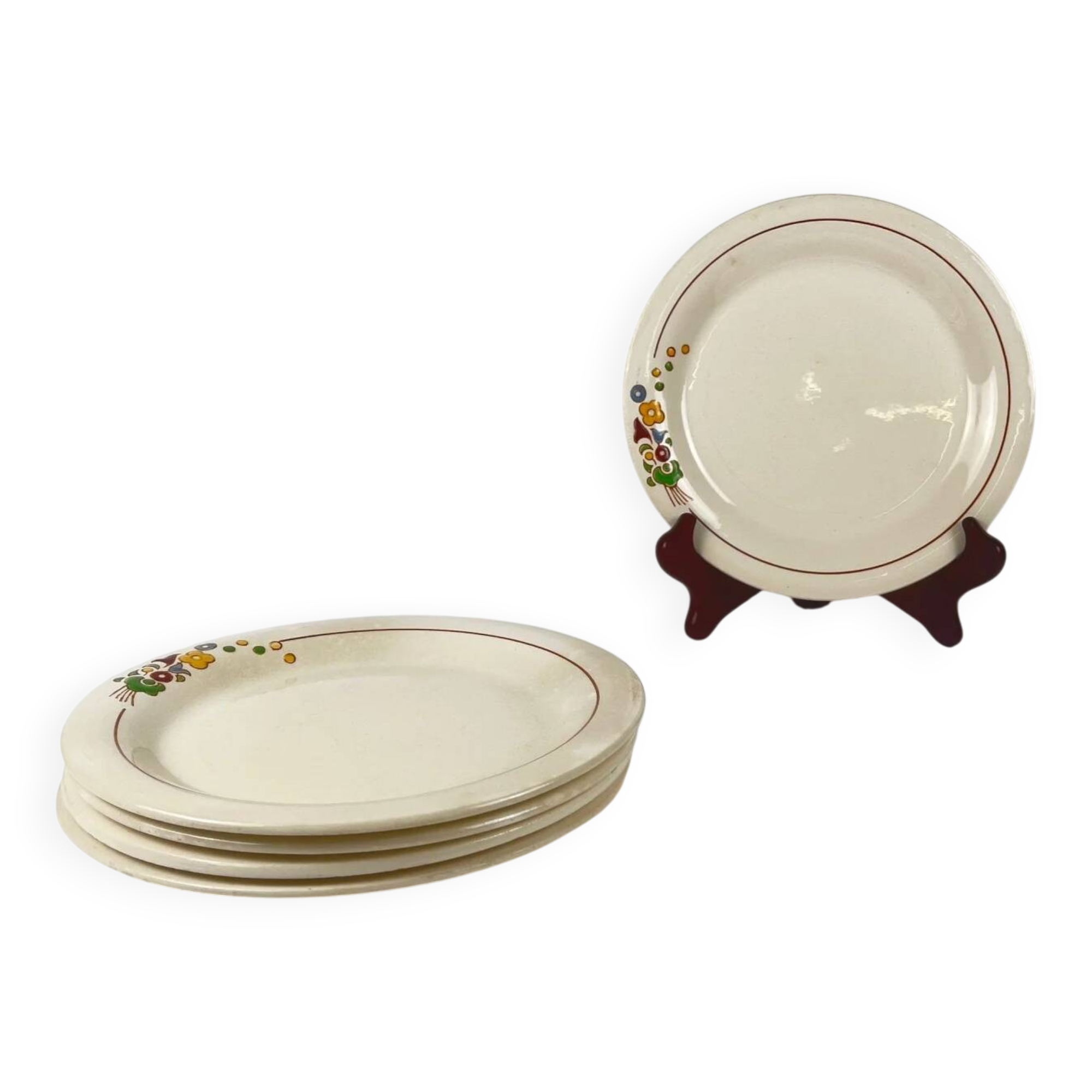 Set of 5 dessert plates Longwy, early 20th century, floral decoration.