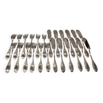 12 forks and 12 fish knives, silver-plated metal, Apollo Empire