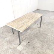 Table basse vintage en travertin et chrome, années 1970