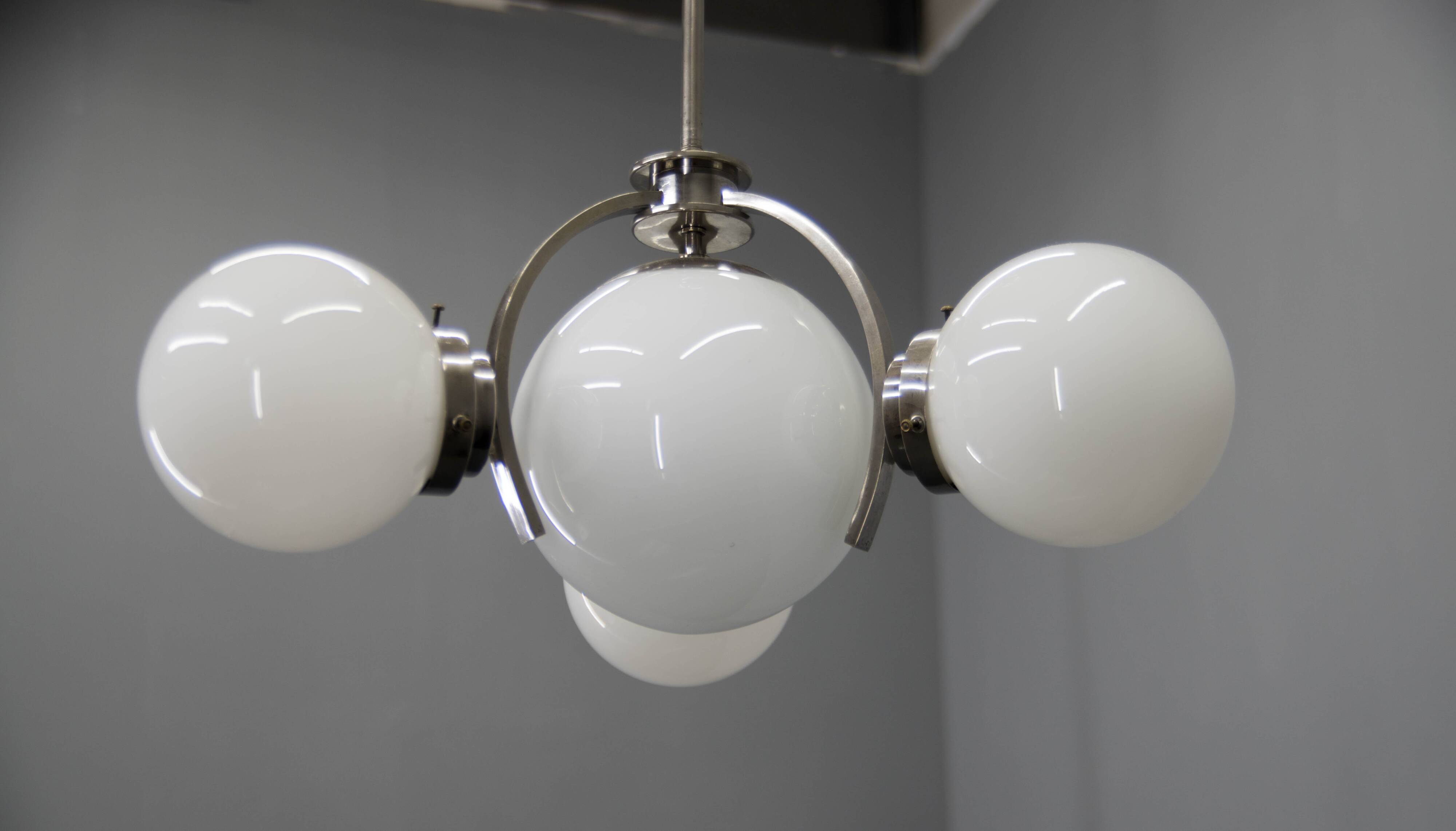 Art Deco / Functionalist Nickel Chandelier, 1930s