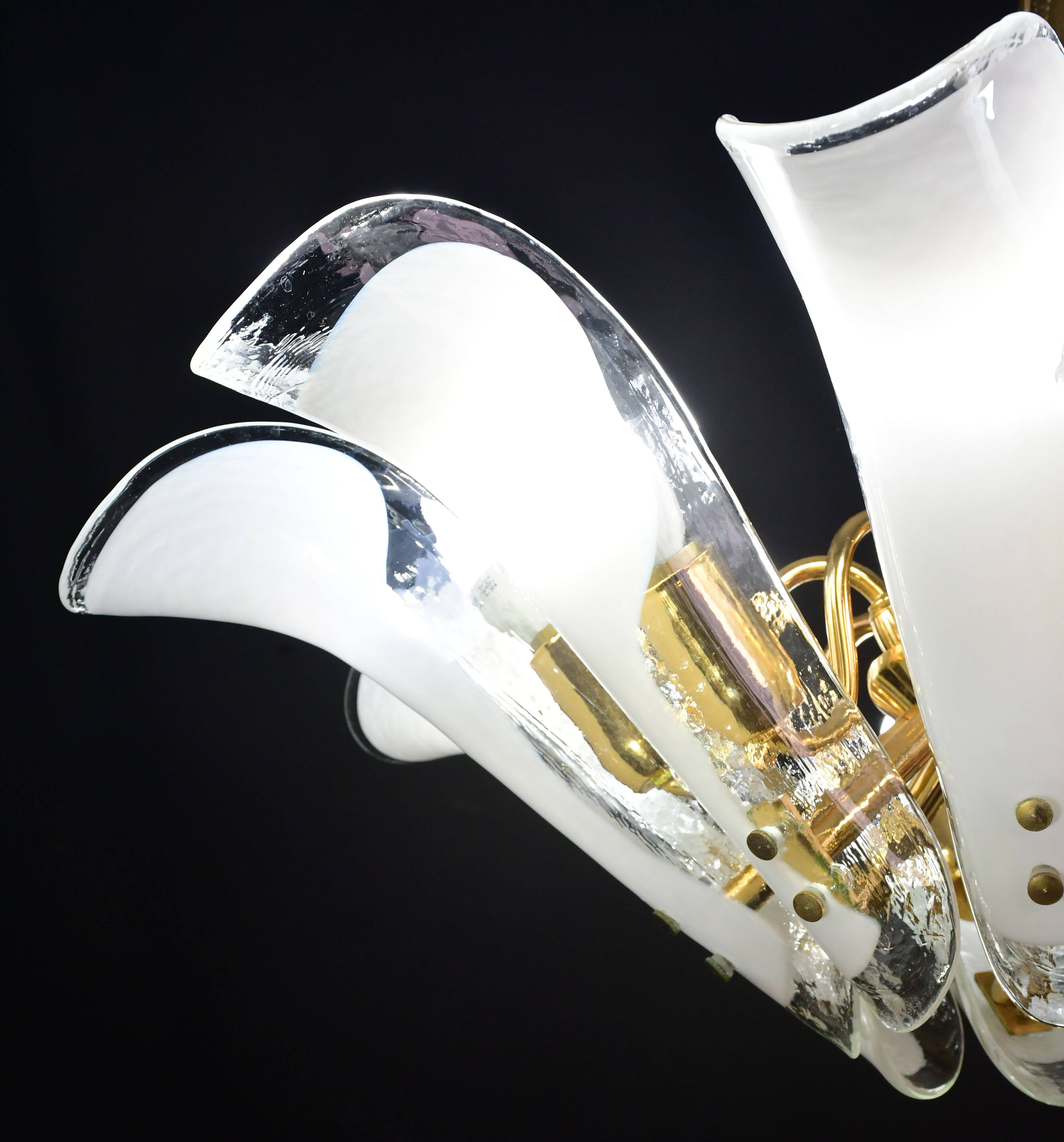 Murano white glass petal chandelier