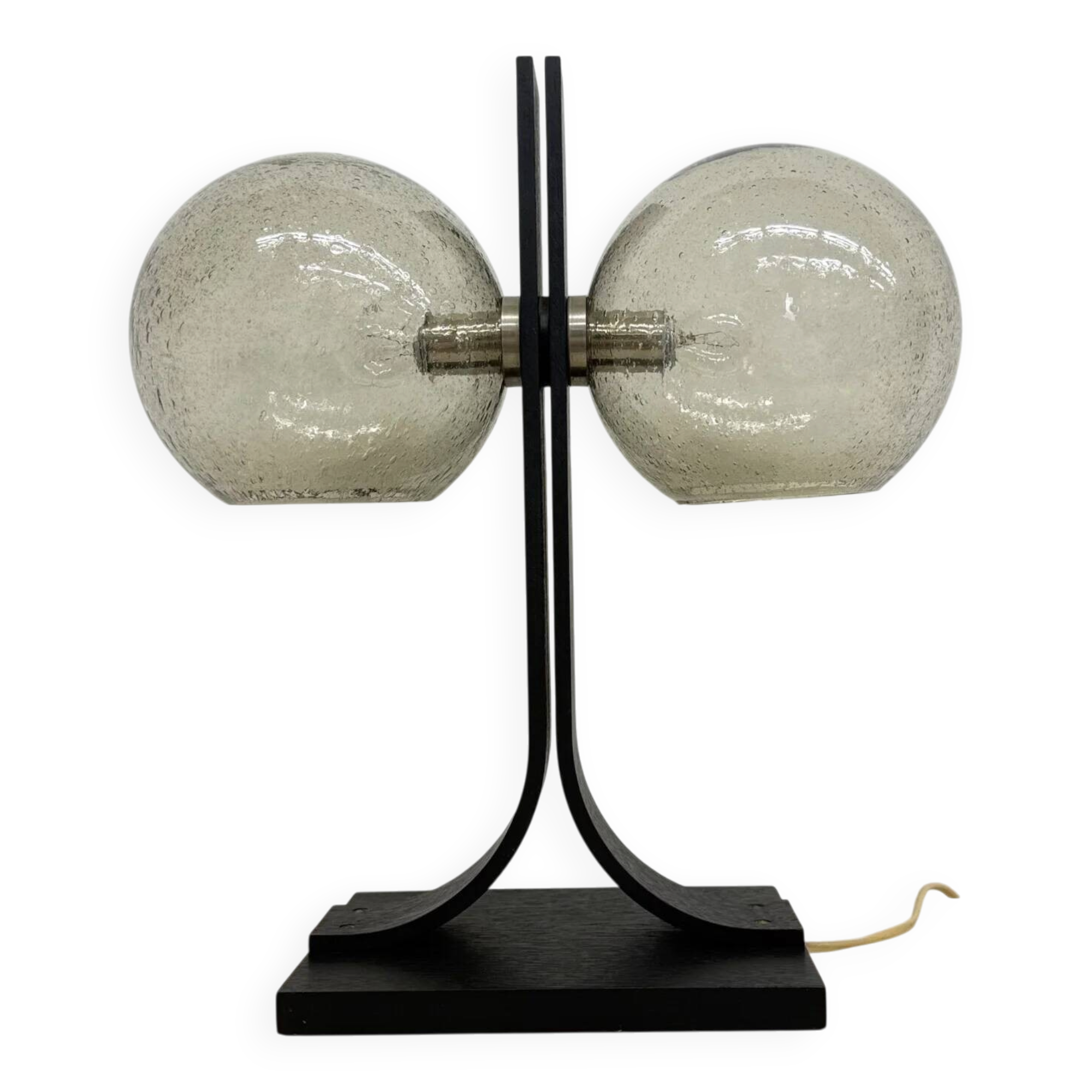 Lampe de table Temde Leuchten avec des sphères en contreplaqué et en verre, années 1970.
