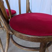 Set of 4 Vintage Bentwood Bistro Chairs, Red Upholstery