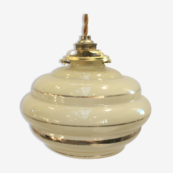 Art Deco pendant lamp pale yellow and gold border