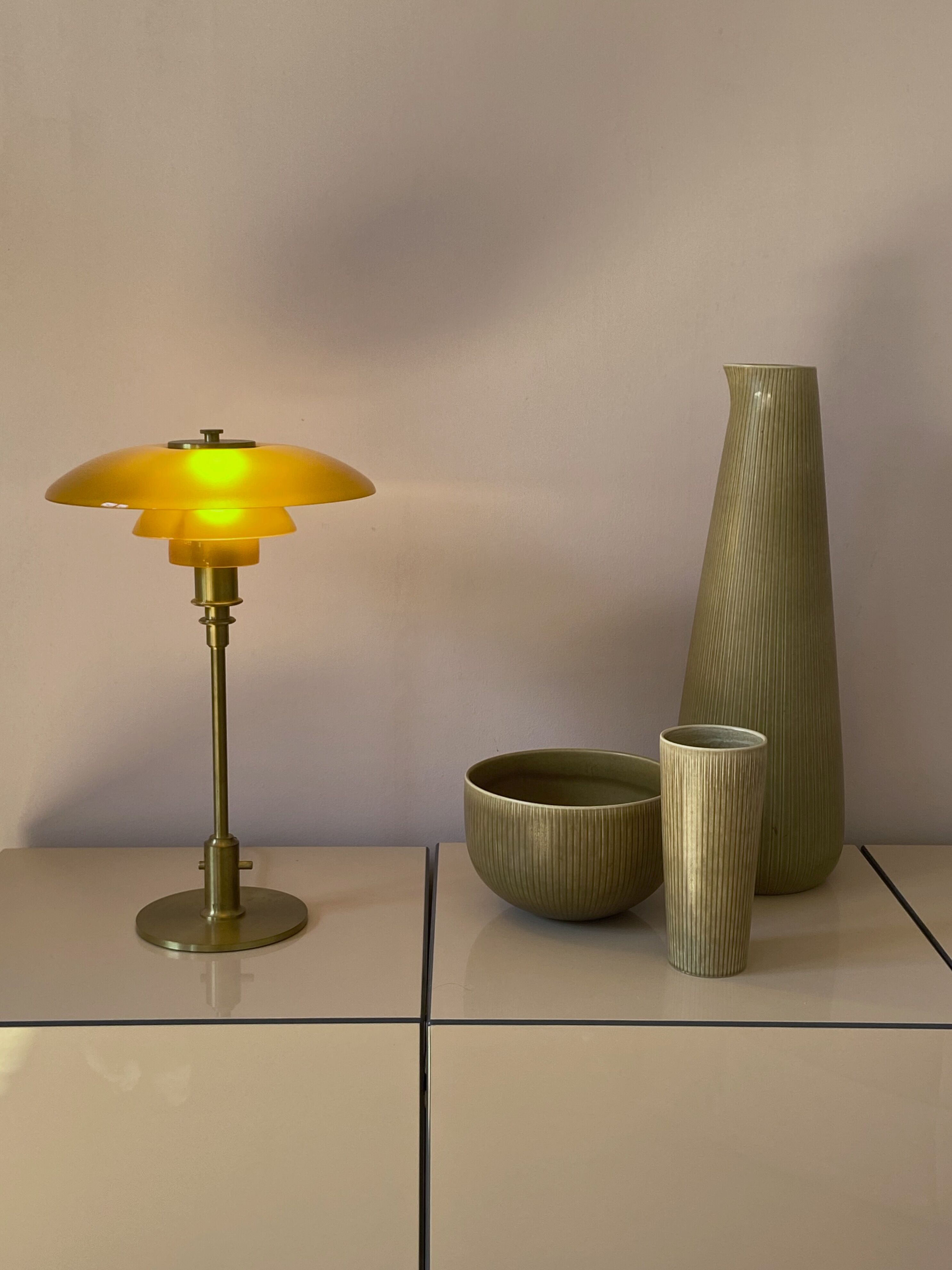 Set of 3 Rörstrand Ritzi pottery vases and bowl by Gunnar Nylund Sweden 1950's