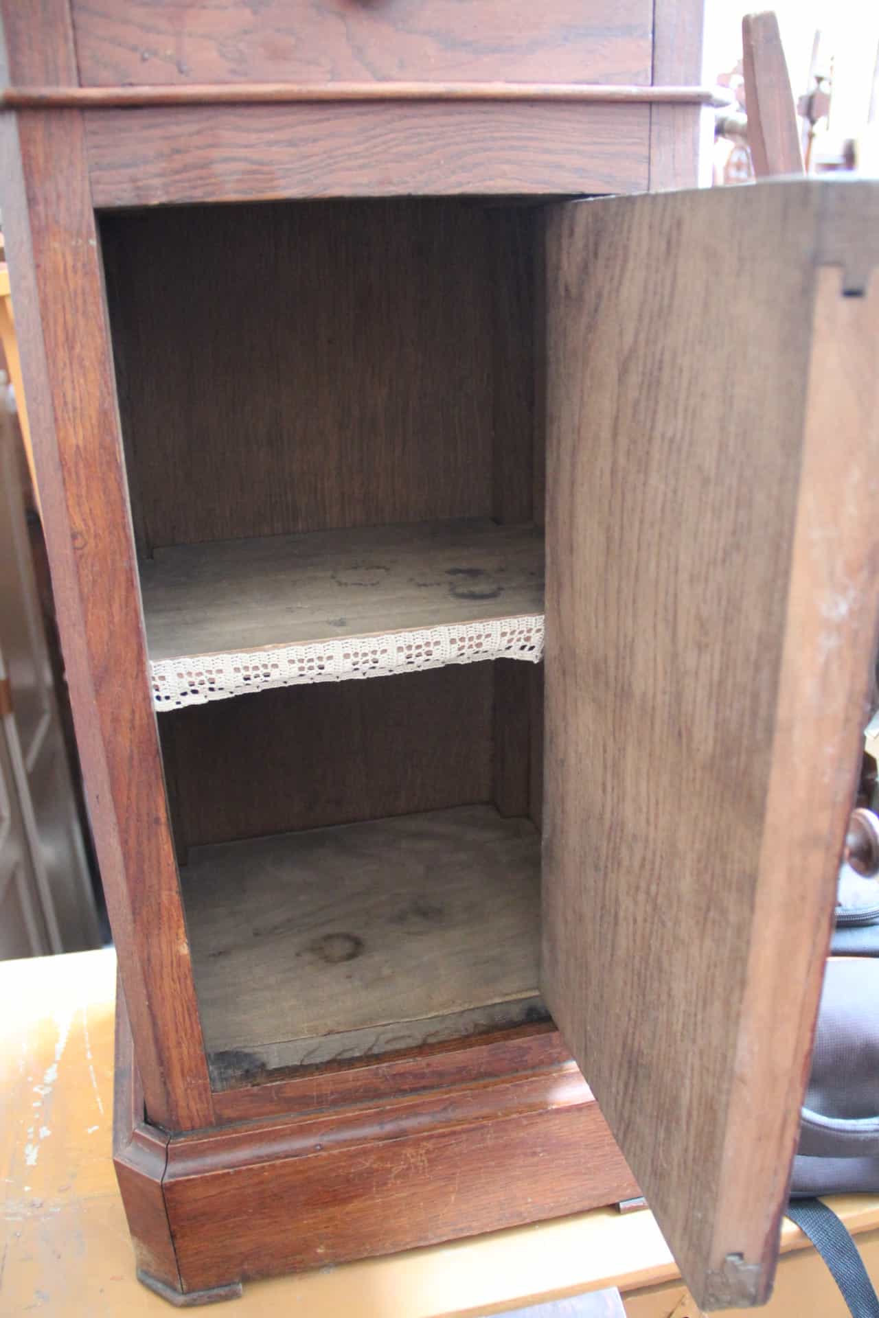 Louis Philippe period bedside or extra furniture in dark oak.