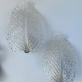 Set of 2 Wall light Trasparent Murano Glass Leave by Barovier e Toso, 1940s