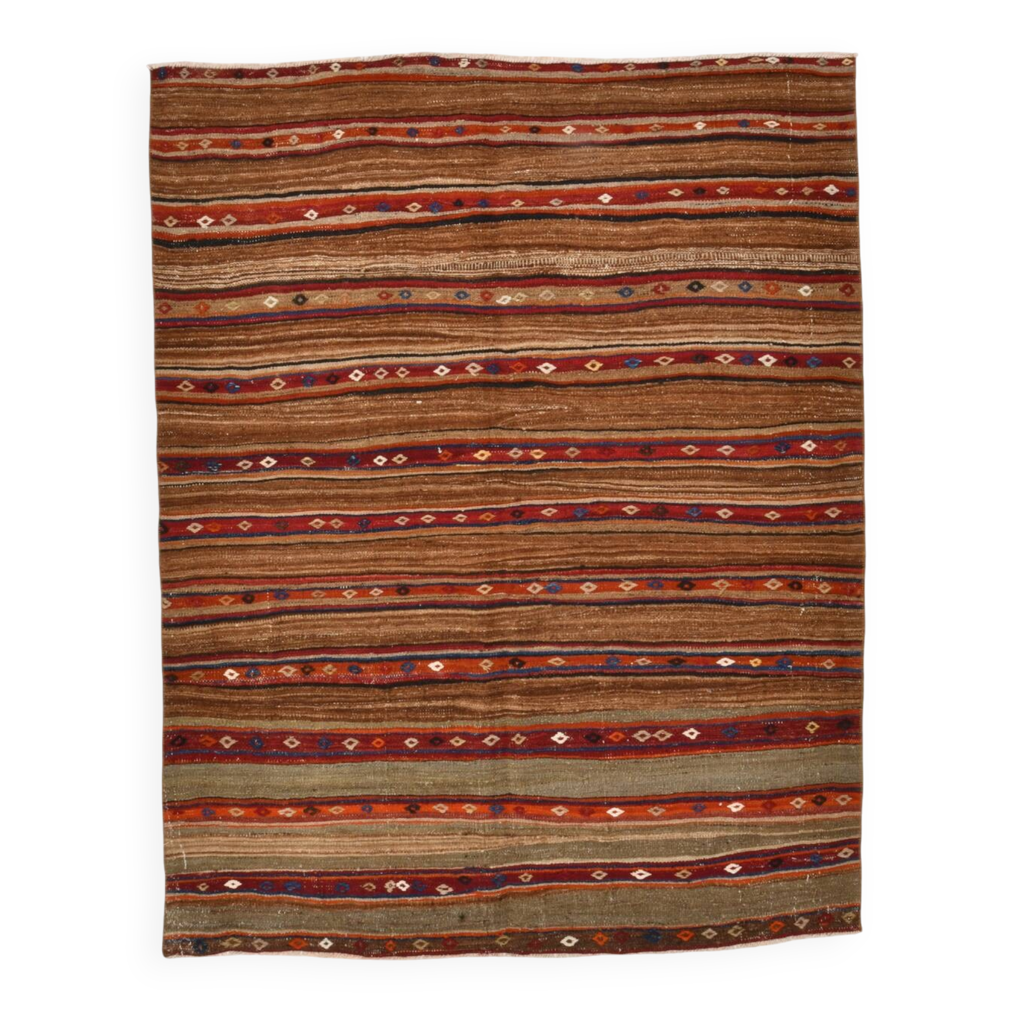 Red & Brown Pinstriped Style Vintage Kilim Rug, 142x182Cm