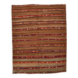 Red & Brown Pinstriped Style Vintage Kilim Rug, 142x182Cm