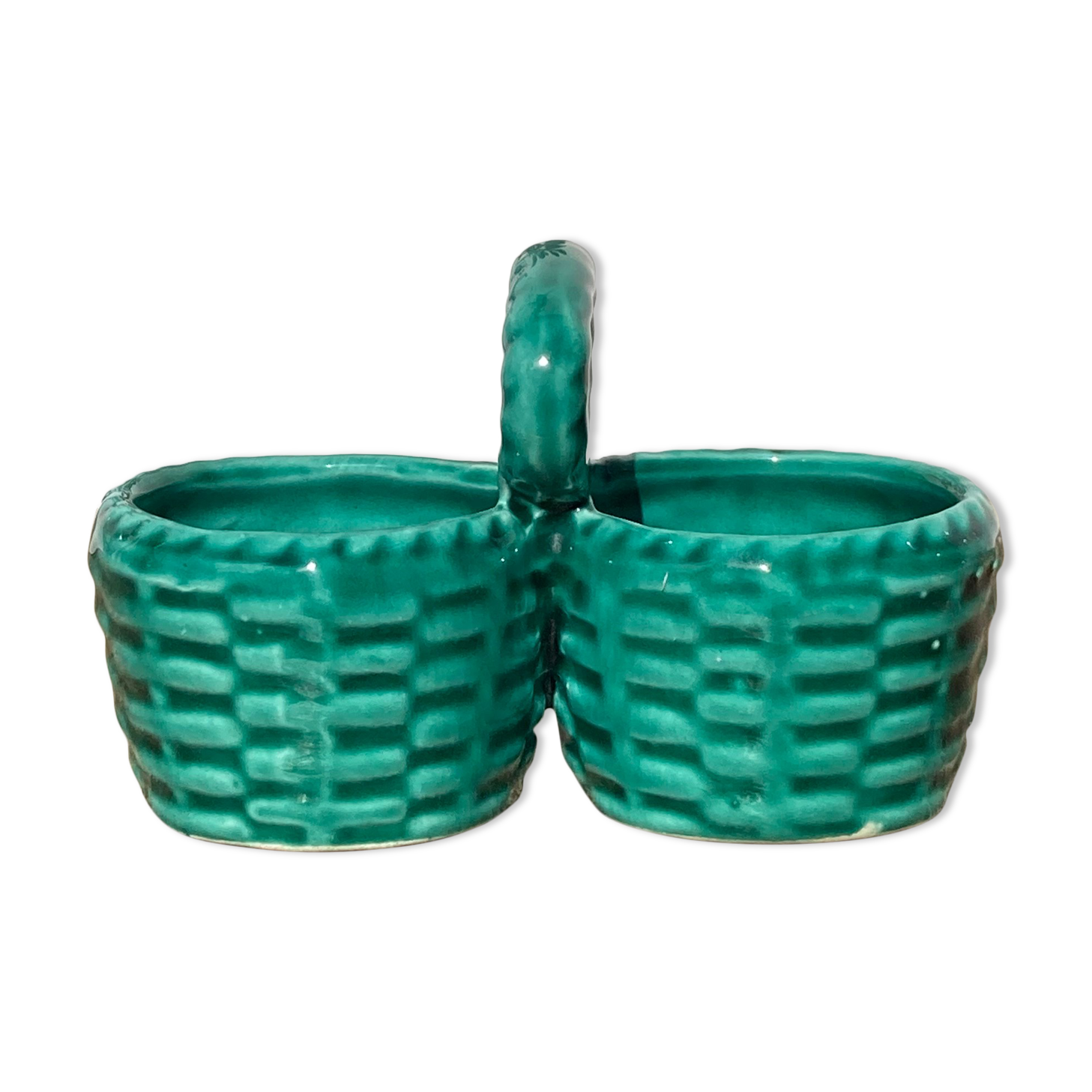 Green slurry pepper shaker, vintage ceramics