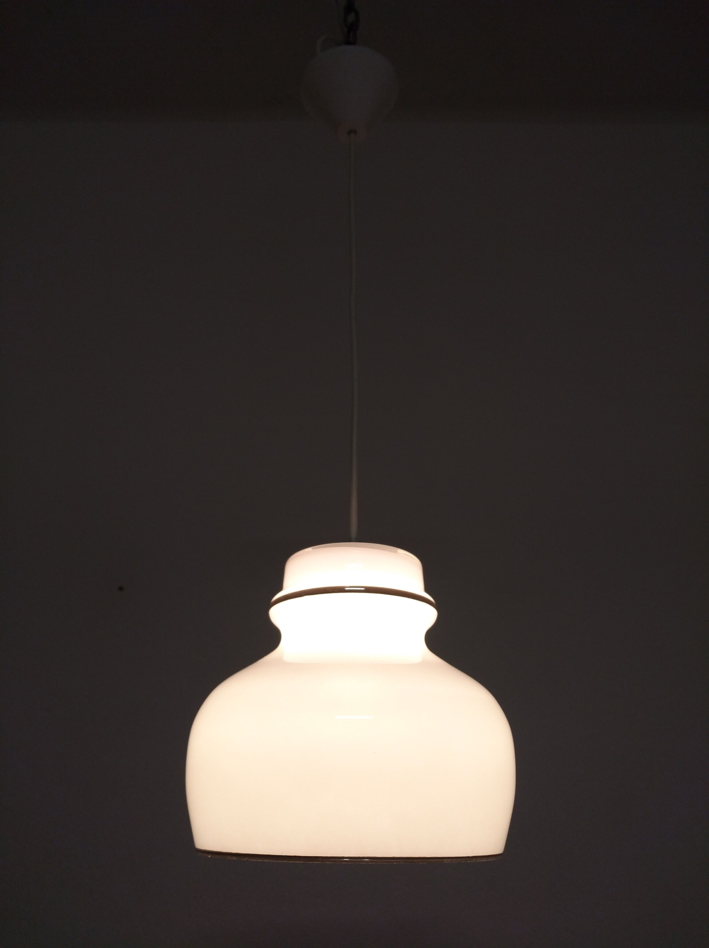 Hanging lamp of the 70s in white opaline