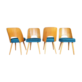 Set of 4 Oswald Haerdtl chairs in ash and denim fabric by Tatra Nabytok, Mid-Century Czech 1960s