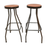 Pair of bar stools metal chrome soudexvinyl circa 1970 design