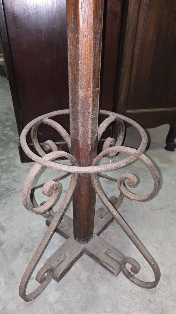 Tabouret d’atelier ancien bois et fer forgé – H 82 cm