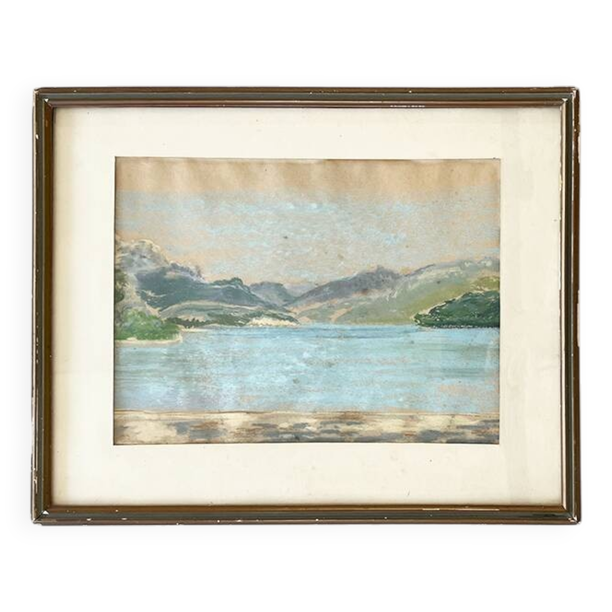 Painting "Mountain Lake", Pastel on paper, framed