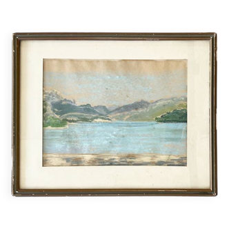 Painting "Mountain Lake", Pastel on paper, framed