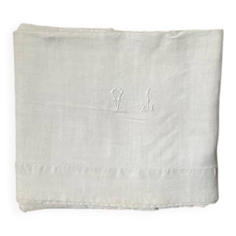 Drap ancien en lin monogramme VI