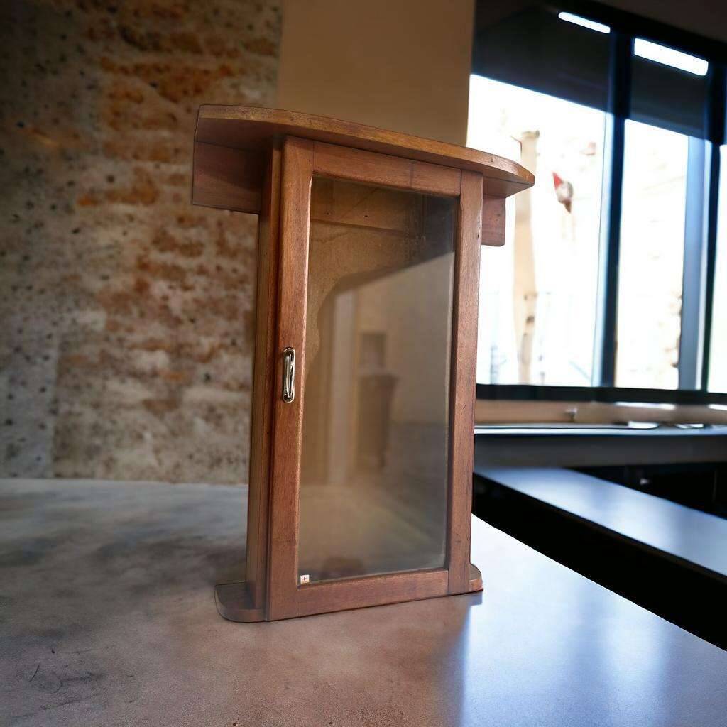 Vintage wall cabinet / mini showcase / wall cabinet: glass & wood