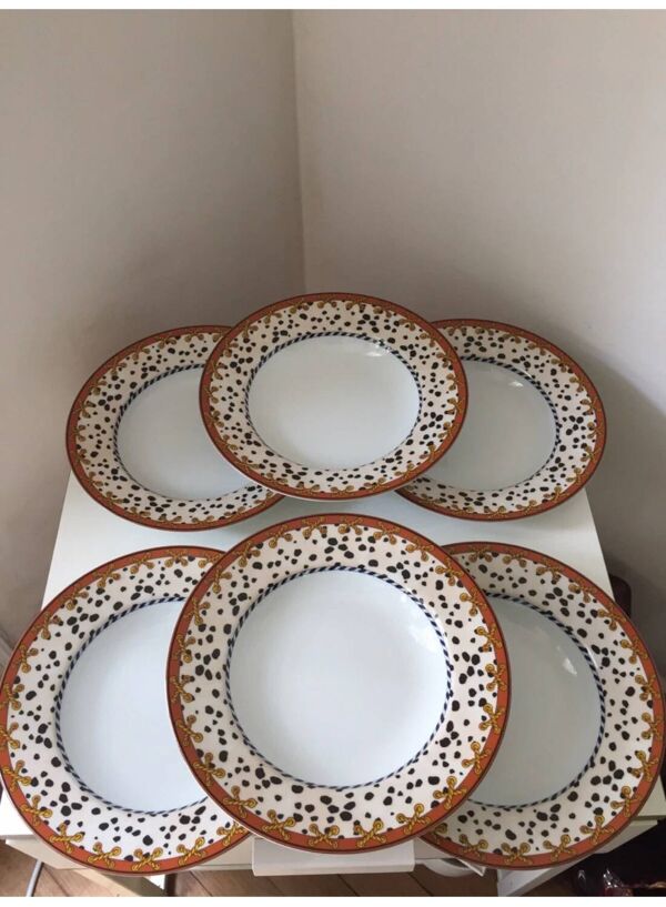 Assiettes creuses Carven Paris porcelaine Yves Deshoulières 1990