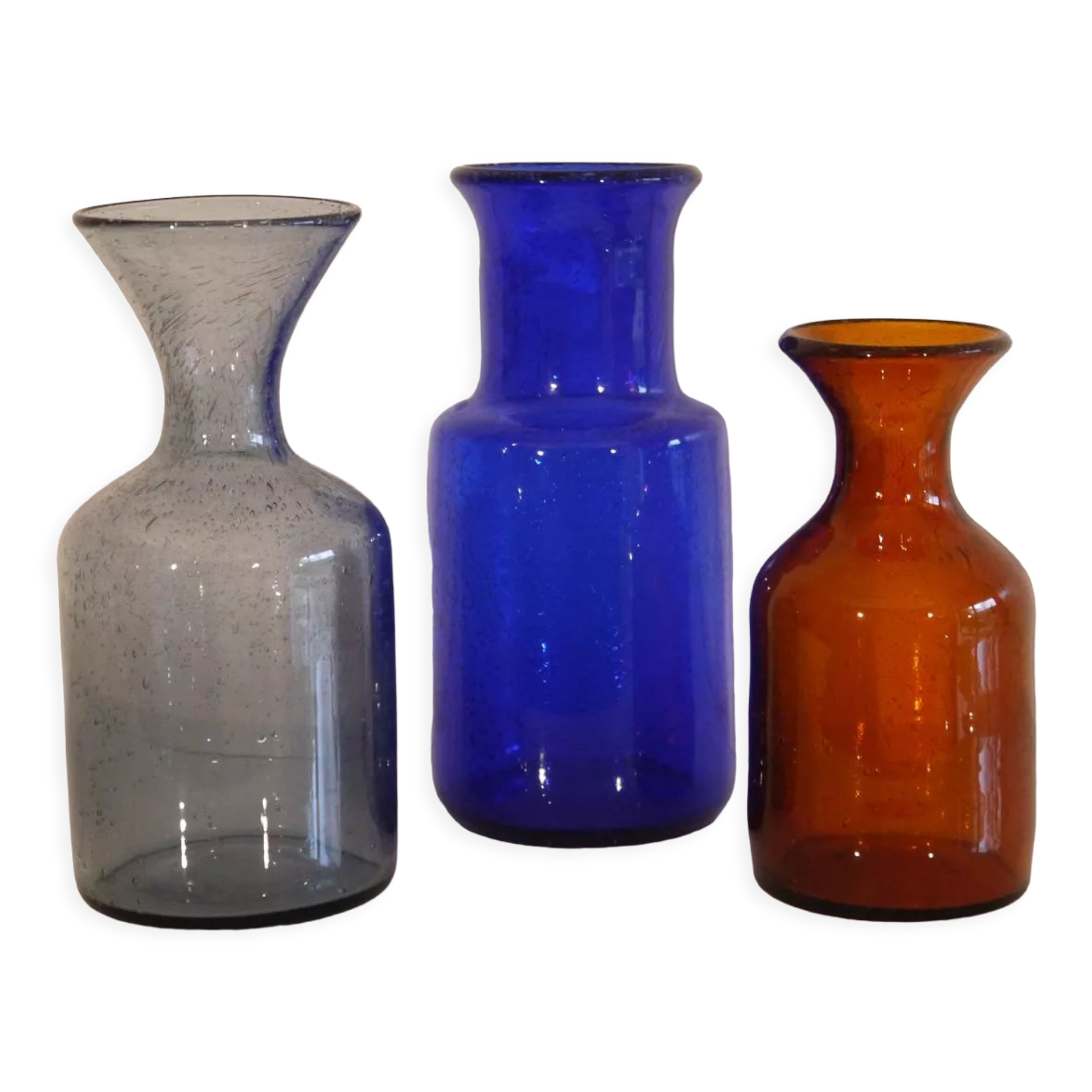 Series of 3 vintage glass vases by Erik Hoglund