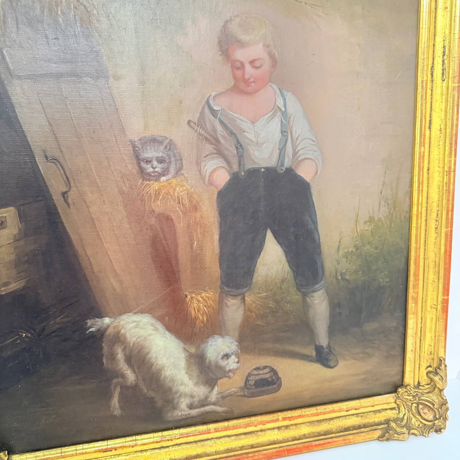 Tableau , huile sur toile - Catherine Mélanie Miller, Garçon avec chat