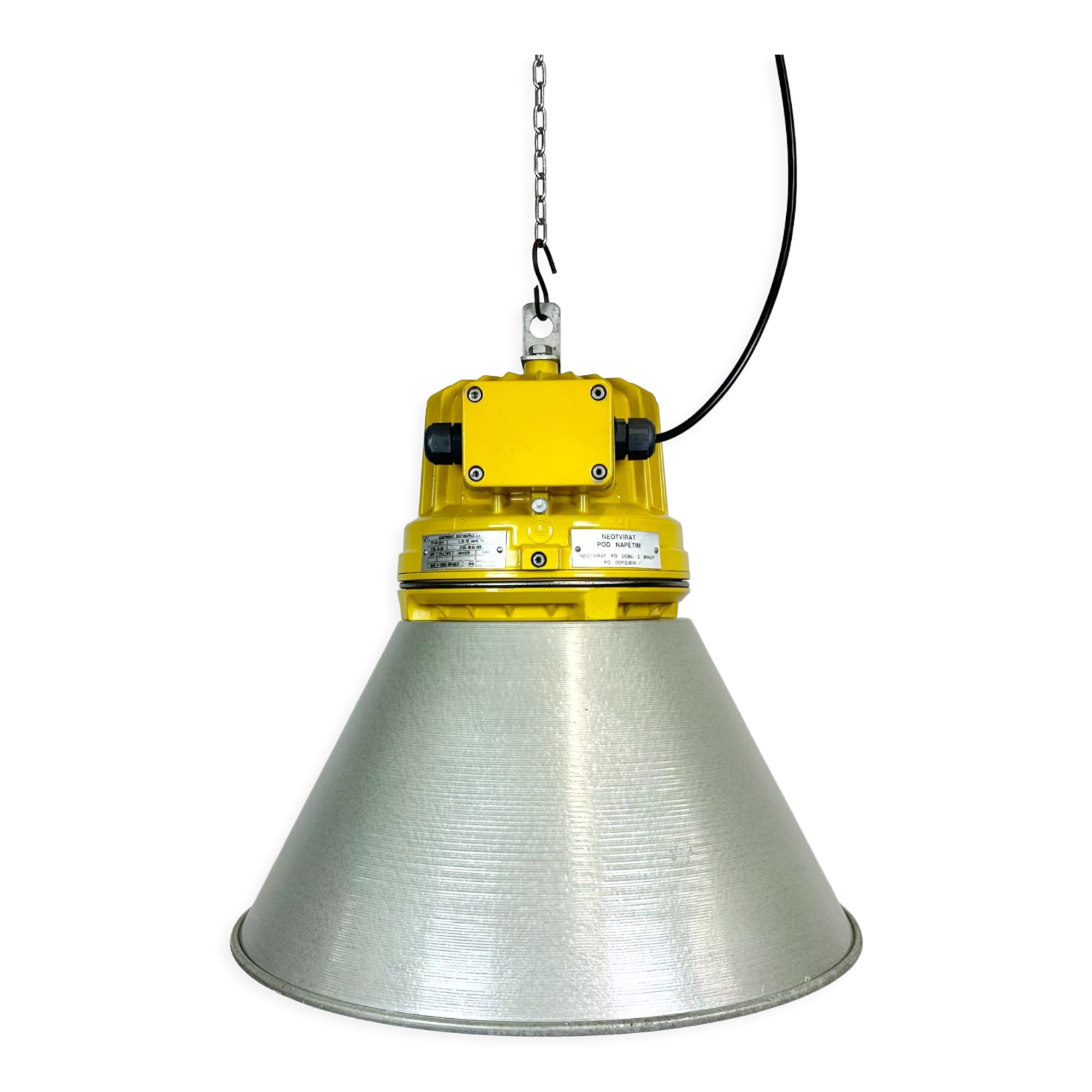 Yellow industrial explosion proof lamp with aluminium shade, 1990s