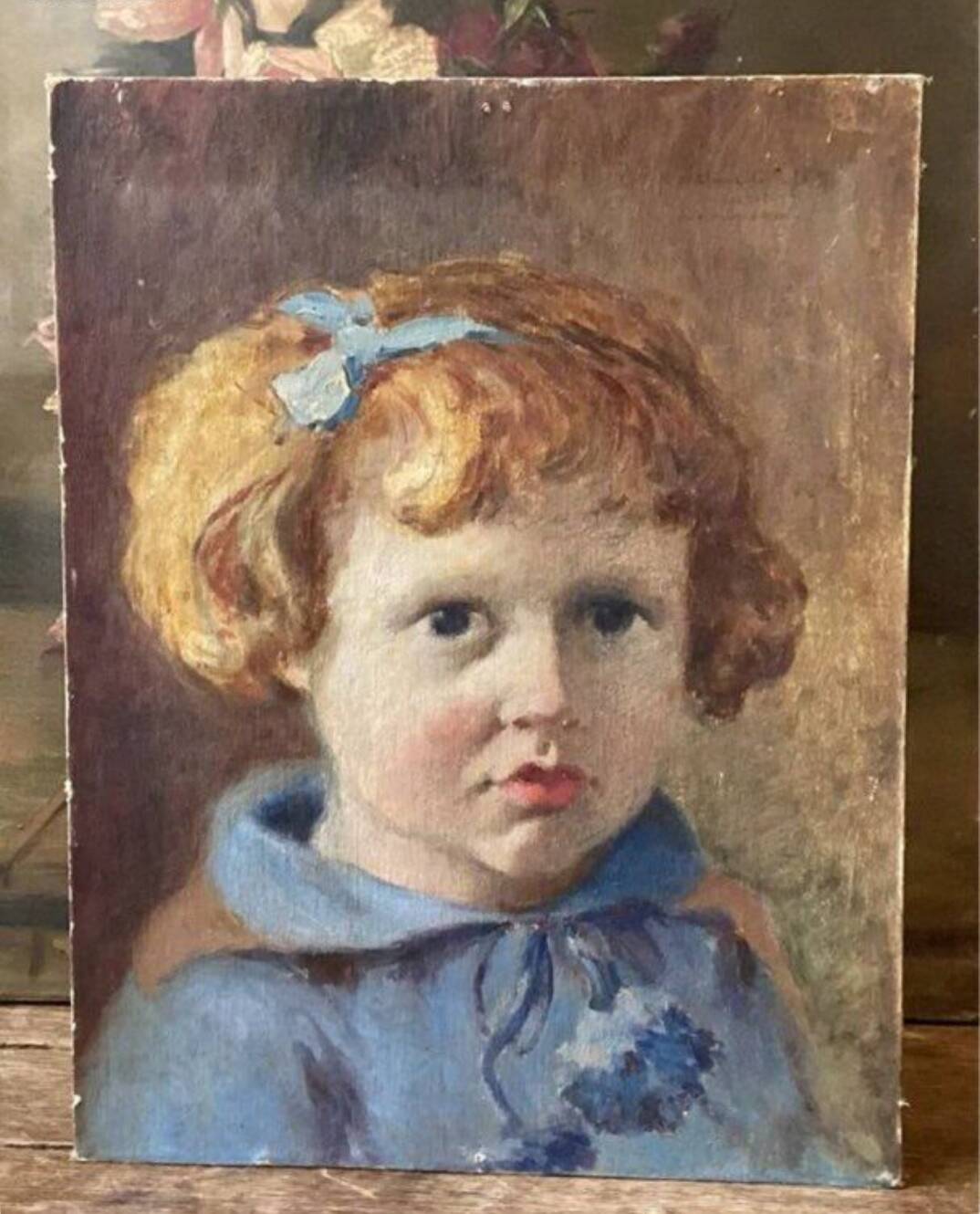 Tableau ancien portrait d’enfant époque Art deco