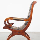 Green Vintage English Chesterfield Armchair with Wood Accents