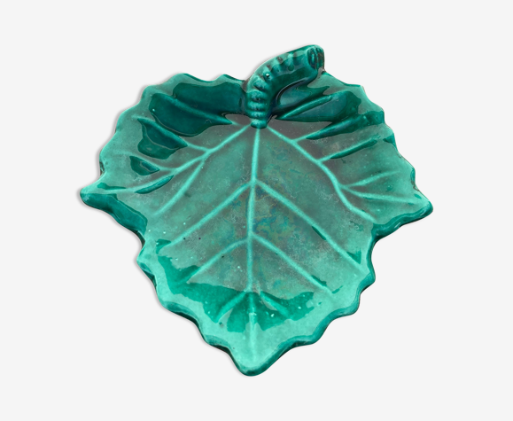 Coupelle en barbotine de feuille céramique vintage verte / vide poche