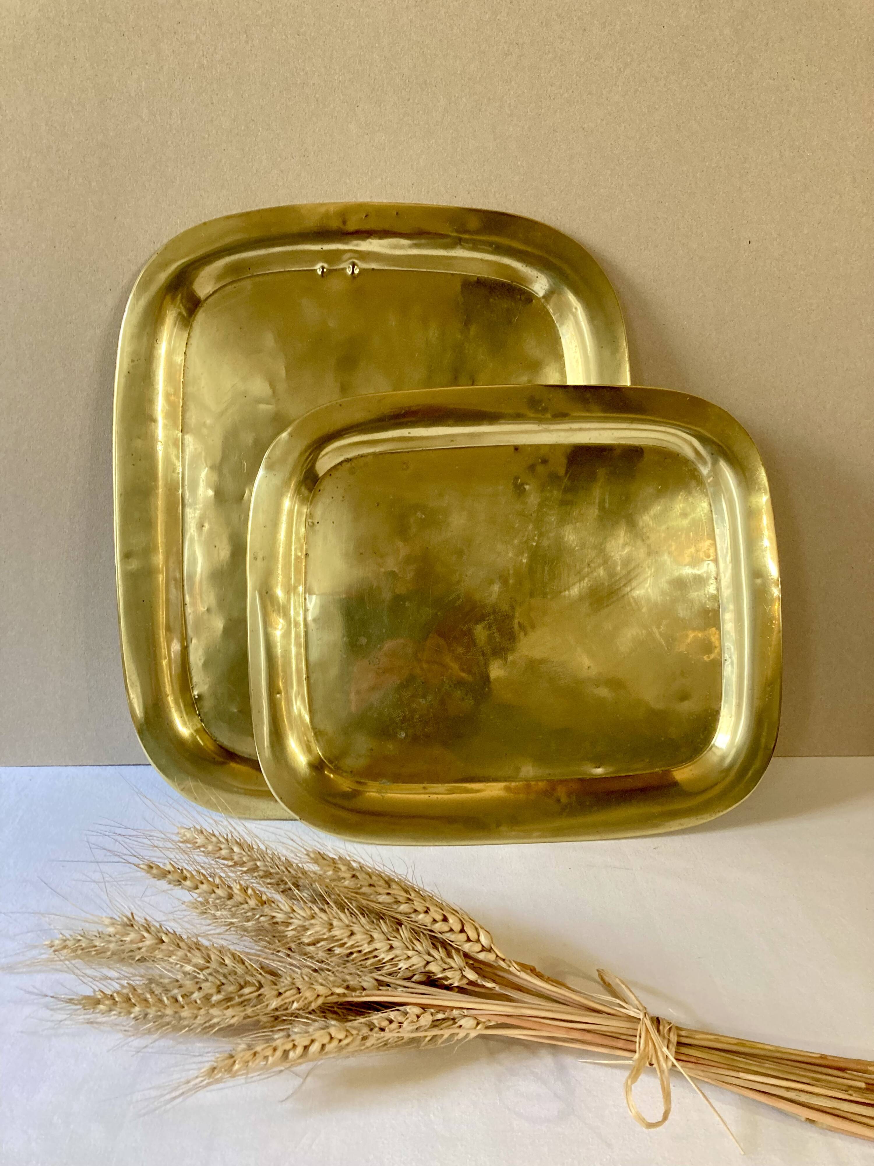 Duo of solid brass trays