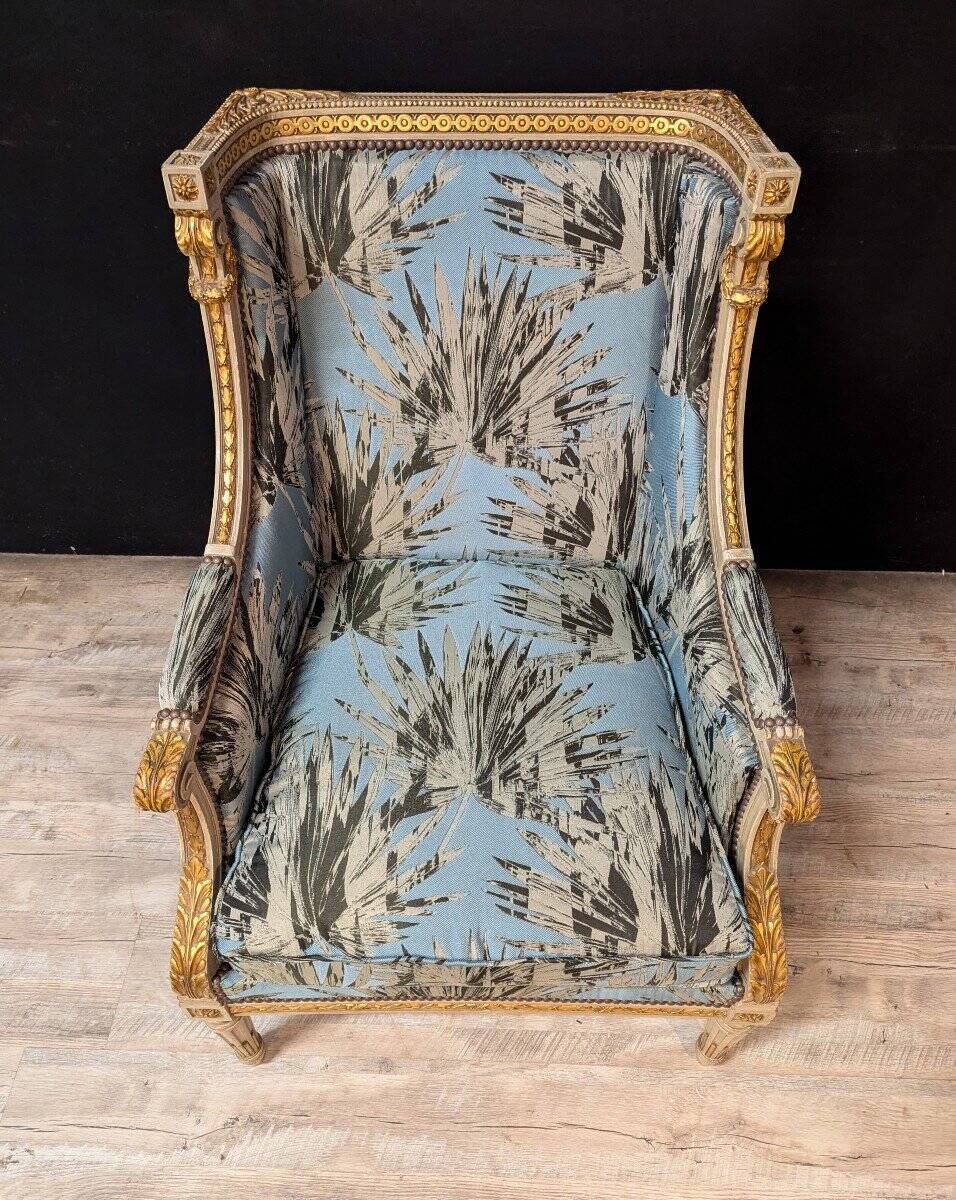 Louis XVI bergère with upholstered ears in lacquered wood