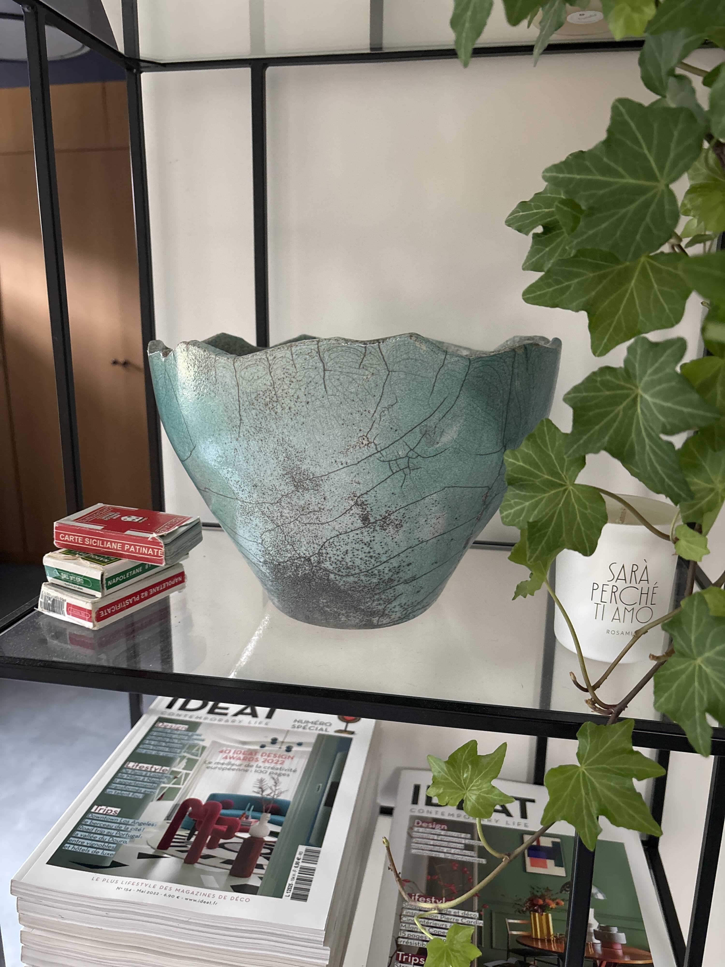 Raku Turchese ceramic artisanal vase